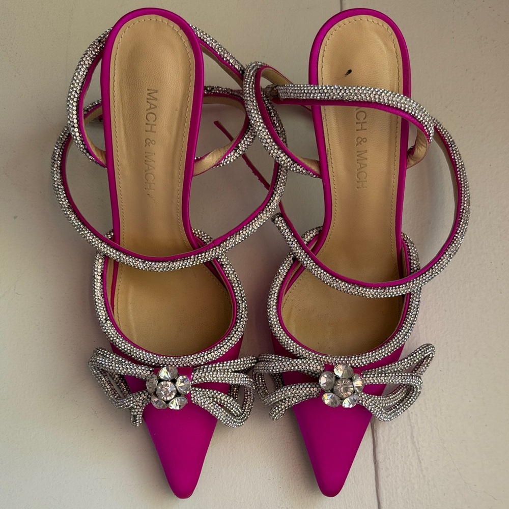 MACH & MACH Fuchsia Heels with Glittering Silver Details - Picture 2 of 8